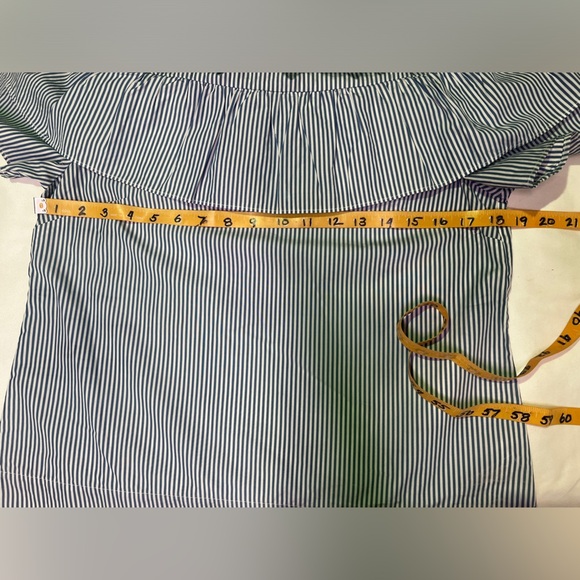 J CREW Blue and white micro stripe ruffle top blouse size 8. - Picture 11 of 12